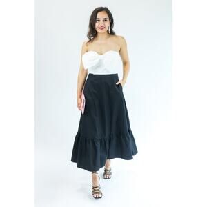 Large bow tie strapless maxi dress black & white cotton tiered size medium